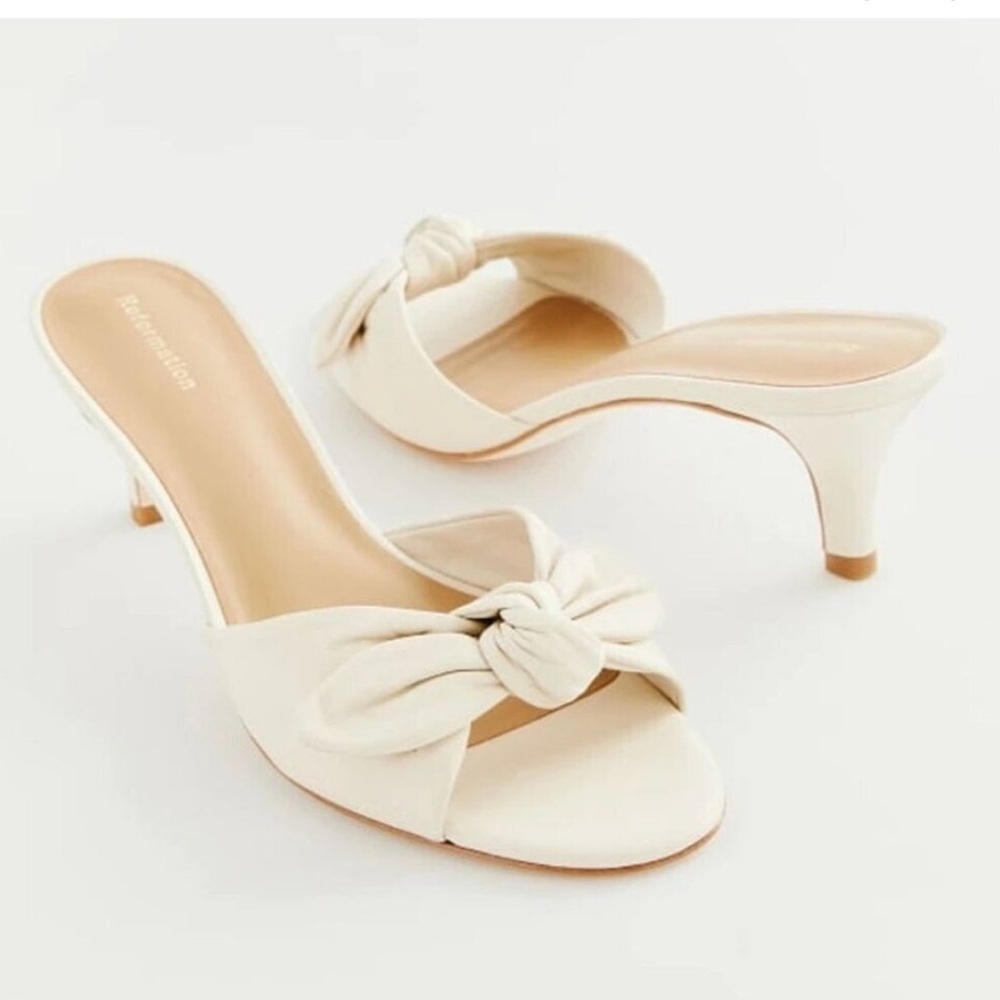 Reformation Sloane Bow Mule Sandal Almond Leather Size 9